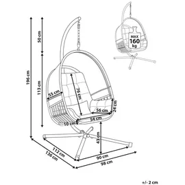 Beliani Hängesessel Grau Textil, 98x196x136 cm Gartenmöbel, Hängesessel