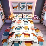 Pferde-Bettwäsche-Set Cartoon-Pferde-Bettwäsche-Set für Kinder Jungen Mädchen Jugendliche Ultraweiche Wildtier-Muster-Bettdeckenbezug Wildlife-Stil-Dekor Mikrofaser Einzelgröße Mit 1 Kissenbezug