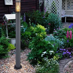 Wegeleuchte Pollerleuchte außen Gartenlampen anthrazit IP44, Standleuchte Terrasse Balkon, Edelstahl rauchfarben, 1x E27 Fassung, DxH 12,7x110cm