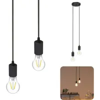 SSC-LUXon PARU Pendelleuchte rund schwarz Glühbirnen LED E27 warmweiß zweiflammig - Textilkabel höhenverstellbar Esstischlampe hängend