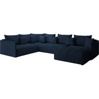 FurMeb - U ASPEN BIS Ecksofa 350 cm x 227 cm - Sofa mit Schlaffunktion und Bettzeugablage - Wohnzimmersofa - Samtecksofa –  Blau, Modernes Möbel... - Blau