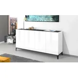 Dmora - Kommode Liam, 4-türiges Küchen-Sideboard, Wohnzimmer-Buffet, 100 % Made in Italy, 160 x 40 x 82 cm, glänzendes Weiß und Schiefer,