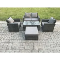 Polyrattan Gartenmöbel Set 5-sitzer Garten Sofa Set Mit Couchtisch Großer Fußhocker Dunkelgrau Gemischt - Fimous