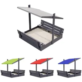 QLS Sandkasten 120 cm mit Sitzbank und grauem Dach