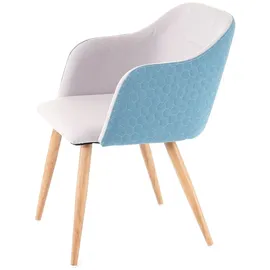 Mendler Esszimmerstuhl HWC-D71, Stuhl Küchenstuhl, Retro Design, Armlehnen Stoff/Textil - hellgrau-türkis