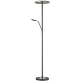 Fischer & Honsel Dent, 2-flammig, Stehlampe mit Deckenfluter & Lesearm, separat stufenlos dimmbar mit Tastdimmer, Metall & Abdeckglas, Schwarz matt & Chromfarben, Höhe: 180cm, 40318