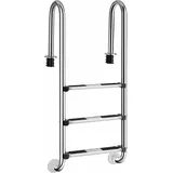 Geteilte Poolleiter mit 3 Treppenlaeufen, Sicherheitsleiter, Rutschfestes Pedal, Ergonomischer Griff, Rahmen aus Rostfreiem Stahl, Schwimmbadleiter