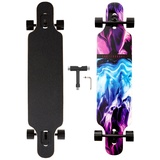 Longboard, 8-lagigem Ahornholz Cruiser komplettes Skateboard,Longboards für mädchen Erwachsene jung anfänger mit T-Tool und PU-Räder (Blau und Lila)