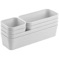 ENGELLAND Schubladen-Organizer Set, 6-teilig, Hellgrau, universell verstellbar, Aufbewahrungs-Box, Einteiler,