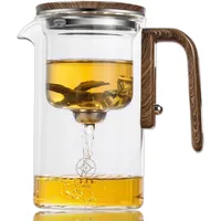 Wassertrennung Glas-Teekanne mit Holzgriff, Hexerei Teekanne, magische Teekanne mit Teesieb, magische Teekanne Glas, Filter-Teekanne mit Dual-Infusern, Enchantipot Magic Pot (500 ml)