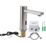 Silberner berührungsloser Waschtischhahn G/2, vollautomatisch, intelligent, Infrarot, Edelstahl, nur Kaltwasser, berührungslos, 220 V,