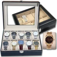Retoo Uhrenbox Uhrenbox Schaukasten Uhrenkoffer Uhrenkasten Uhrenschatulle 10 Uhren (Set, Uhrenbox), Uhrenschutz, Hohe Verarbeitungsqualität, Kompakte Abmessungen schwarz