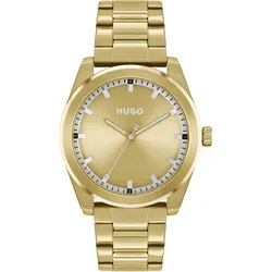 Quarzuhr HUGO "BRIGHT", gold (goldfarben), Armbanduhren, Herren, Armbanduhr, Herrenuhr, Mineralglas, Lederarmband