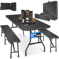 KESSER KESSER® Bierzeltgarnitur 3-teilig Set, Tisch + 2 x Bank, für drinnen - draußen, klappbar, Tragegriffe, HxBxT: 73x180x75 cm Kunststoff, Rattan-Look Gartengarnitur Klapptisch Gartentisch