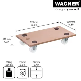 Wagner System GmbH WAGNER Transporthilfe MDF - 57,5 x 30 x 10 cm, Rollen Ø 75 mm, Tragkraft 200 kg, MDF 18 mm - 20112101