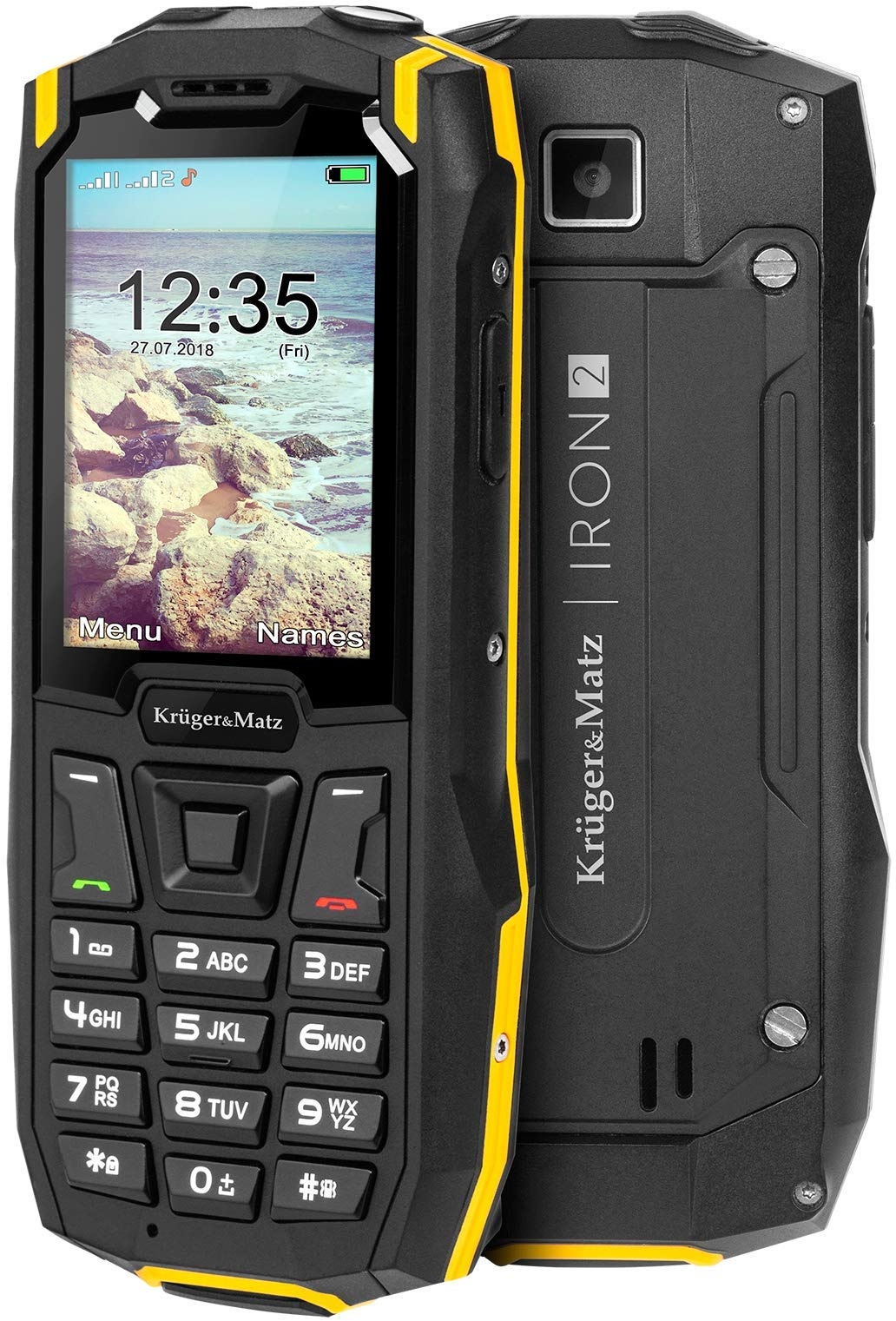 Krüger&Matz KM0459 Iron 2 Outdoor Handy 6.09 cm (2,4 Zoll) QVGA Dual SIM, IP68 sehr robust, 32GB Schwarz/Gelb