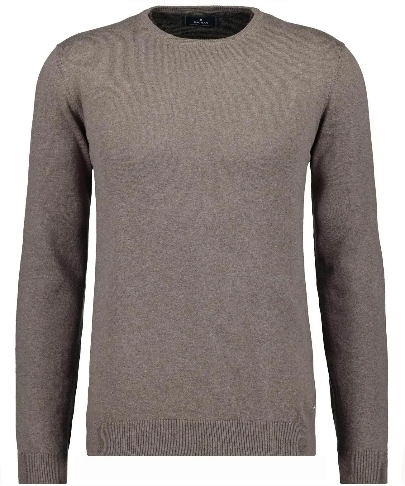 Rundhalspullover RAGMAN, Herren, Gr. 58, braun (camel), Strick, 95% Baumwolle 5% Kaschmir, Rundhals, Pullover Rundhalspullover