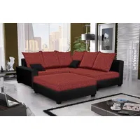 Fun Möbel Ecksofa Sofa NINA inkl.Hocker Schwarz / Weinrot