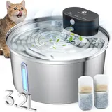 Katzenbrunnen Edelstahl Kabellos,Trinkbrunnen für Katze,Katzenbrunnen für Katzen,3.2L Katzentrinkbrunnen mit Bewegungsmelder,5000mAh wasserbrunnen für Katzen,Cat Fountain Pumpe Leiser Betrieb