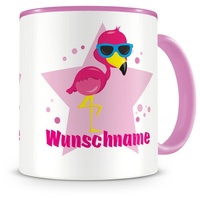 Samunshi® Kindertasse mit Namen Tasse Flamingo Personalisierte Tasse mit Namen Kinder Kinderbecher mit Namen Kindergarten rosa 300ml