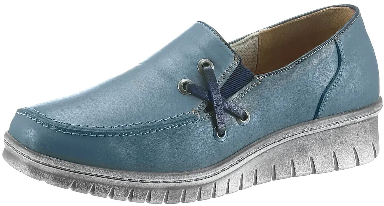 Slipper LORETTA, Damen, Gr. 37, blau (jeansblau), Leder, Schuhe Slipper