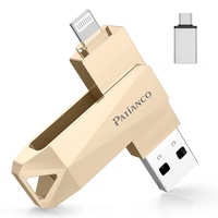 Patianco MFi-zertifizierter USB Stick für iPhone 256GB Speicherstick Externer Speichererweiterung für iPad USB 3.0 Pendrive Flashdrive Handy 3 in1 für Type C Android/iPad/iPhone/Laptop/PC/iOS(256GB)