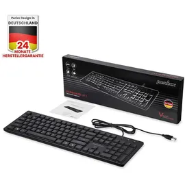 Perixx Periboard-317, DE Kabelgebunden Tastatur mit weißer LED Hintergrundbeleuchtung, Große Druckbuchstaben, Vollformat, Deutsches QWERTZ Layout