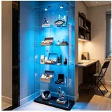 Simurq Glasvitrine Standvitrinen mit LED Beleuchtung Vitrinenschrank mit Glastür Sammlervitrine aus gehärtetes Glas,Modernes rahmenloses Design schwarz