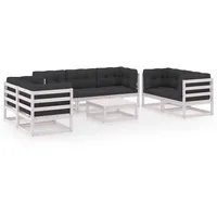 vidaXL Garten-Lounge-Set 8-tlg. Kiefer Massivholz weiß