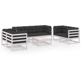 vidaXL Garten-Lounge-Set 8-tlg. Kiefer Massivholz weiß