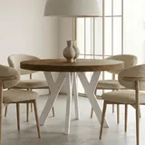 dekori.interiors Runder Esstisch 100 x 77 x 100 cm Eiche Lefkas/weiß