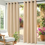Clothink Outdoor Vorhänge Wasserfest Sonnenschutz Winddicht Rostfrei Schnelltrocknend mit Ösen für Terrasse Garten Balkon Familienhaushalte einfache Montage farbecht haltbar(132x215cm, 1 Stück, Beige)