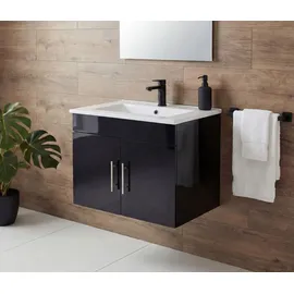 MCW Waschbecken + Unterschrank MCW-D16, Waschbecken Waschtisch, MVG-zertifiziert, hochglanz schwarz