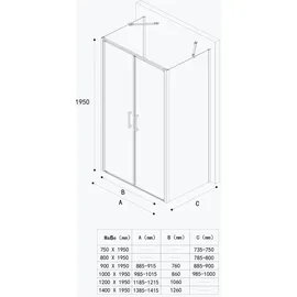 doporro Duschkabine U-Form mit Drehtür 90 x 75 cm schwarz Klarglas Duschwanne