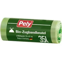 Pely Müllbeutel Bio-Zugbandbeutel, 35 Liter, mit Zugband, grün, 6 Stück