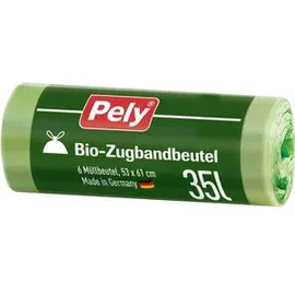 Pely Müllbeutel Bio-Zugbandbeutel, 35 Liter, mit Zugband, grün, 6 Stück