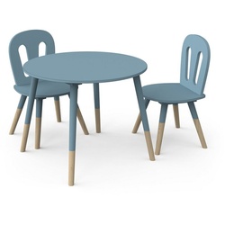 habeig Kindertisch Tisch & 2 Stühle Kinderset Sitzhocker Holz weiß Sitzgarnitur Kinder (3er-Set), sehr gut verarbeitet blau