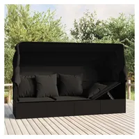 furnicato Loungebett Outdoor-mit Dach und Kissen 203x65x127 cm Schwarz, 1 Teile, UV-beständige Sonnenliege mit verstellbaren Seiten und 5 Kissen schwarz