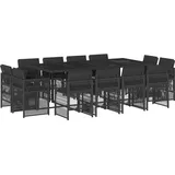 vidaXL 13-tlg. Garten-Essgruppe mit Kissen Schwarz Poly Rattan