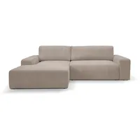 Ecksofa WERK2 "Hugo-L L-Form" Sofas Gr. B/H/T: 267cm x 85cm x 167cm, Cord, Recamiere links, Schlaffunktion und Bettkasten, grau (hellgrau/beige) Design Ecksofa in Cord mit Schlaffunktion & Bettkasten