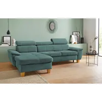 Ecksofa EXXPO - SOFA FASHION "Enya, aufwendige Detailverarbeitung, hoher Sitzkomfort, bequem, L-Form", blau (aqua), B:280cm H:79cm T:167cm, Luxus-Microfaser Vintageoptik (100% Polyester);Webvelours (92% Polyester, 8% Nylon), Sofas, inkl. Kopfteilverstellung, wahlweise mit Bettfunktion und Bettkasten