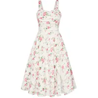 Damen Blumenkleid Midi A-Linie Sommerkleid Rockabilly Spaghetti Cocktailkleid Sommerkleid Strand Rosa XXL - XXL