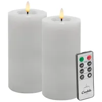 LC Home LED-Kerze LED Kerzen Set Winter Echtwachs Timerfunktion Fernbedienung dimmbar (Set, 2-tlg., LED Kerzen Winter, Teelicht und Stumpenkerze mit Reflexionsspiegel), LED Kerzen mit Timerfunktion Fernbedienung Dimmbar weiß Ø 7.5 cm x 15 cm