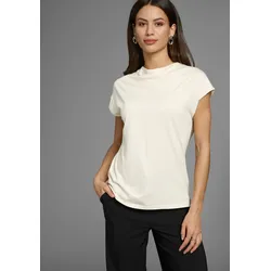 T-Shirt HECHTER PARIS, Damen, Gr. 46, beige, Single Jersey, Obermaterial: 50% Baumwolle, 50% Modal, feminin, figurumspielend hüftlang, ohne Ärmel, Shirts, ärmellos, figurumspielende Passform, mit Wasserfallkragen