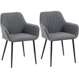 Homcom 2er Set Esszimmerstühle Essstühle Polsterstuhl mit atmungsaktivem Leinenbezug Wohnzimmerstuhl Sessel Küchenstuhl mit Rückenlehne Armlehne Leinen Dunkelgrau 59,5 x 56,5 x 81 cm