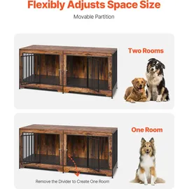 Vevor Hundekäfig Möbel für 2 Hunde, 1901 x 670 x 824 mm Doppel-Hundebox für große Hunderassen mit Trennwand & Doppeltüren, Hundehaus aus Holz, Beistelltisch für mittelgroße und große Hunde, Braun