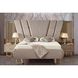 Casa Padrino Luxus Art Deco Schlafzimmer Set Grau / Gold - 1 Doppelbett mit Kopfteil & 2 Nachtkommoden - Art Deco Schlafzimmer Möbel - Luxus Schlafzimmer Möbel - Luxus Einrichtung