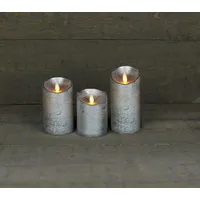 coen bakker 3er Set LED Echtwachskerze 10 cm 12,5 cm 15 cm silber