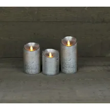 coen bakker 3er Set LED Echtwachskerze 10 cm 12,5 cm 15 cm silber