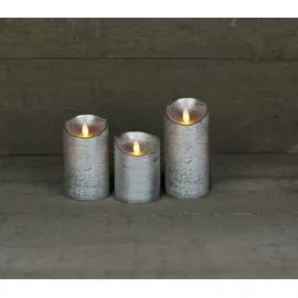 coen bakker 3er Set LED Echtwachskerze 10 cm 12,5 cm 15 cm silber